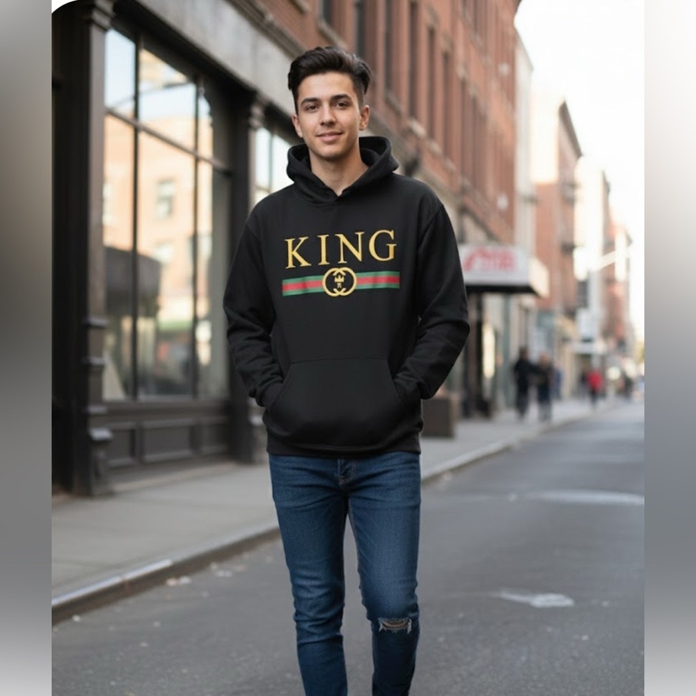 Jon Lauren Junior’s Black Sweatshirt Hoodie with Gold “King” logo NWT Size L